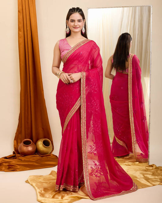 Party Wear Soft Premium Organza  Preety Saree.