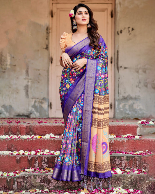 Traditional Impressive Look Pure Silk Digital Printed Saree.