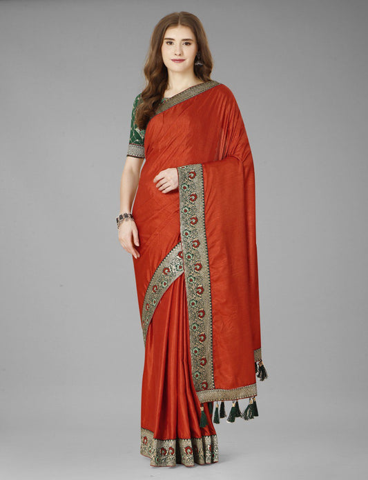 Orange Colour Pretty Vichitra Silk Saree Collection.