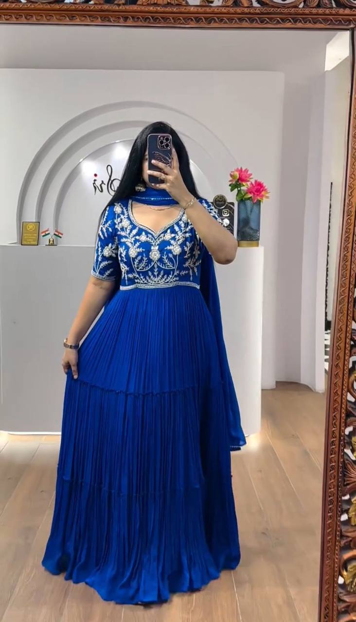 Occasions Wear Special Beautiful Trendy Designer Blue Gown.