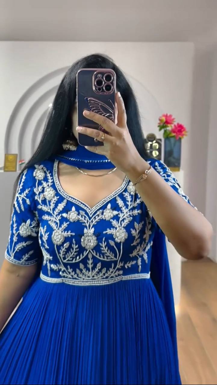 Occasions Wear Special Beautiful Trendy Designer Blue Gown.