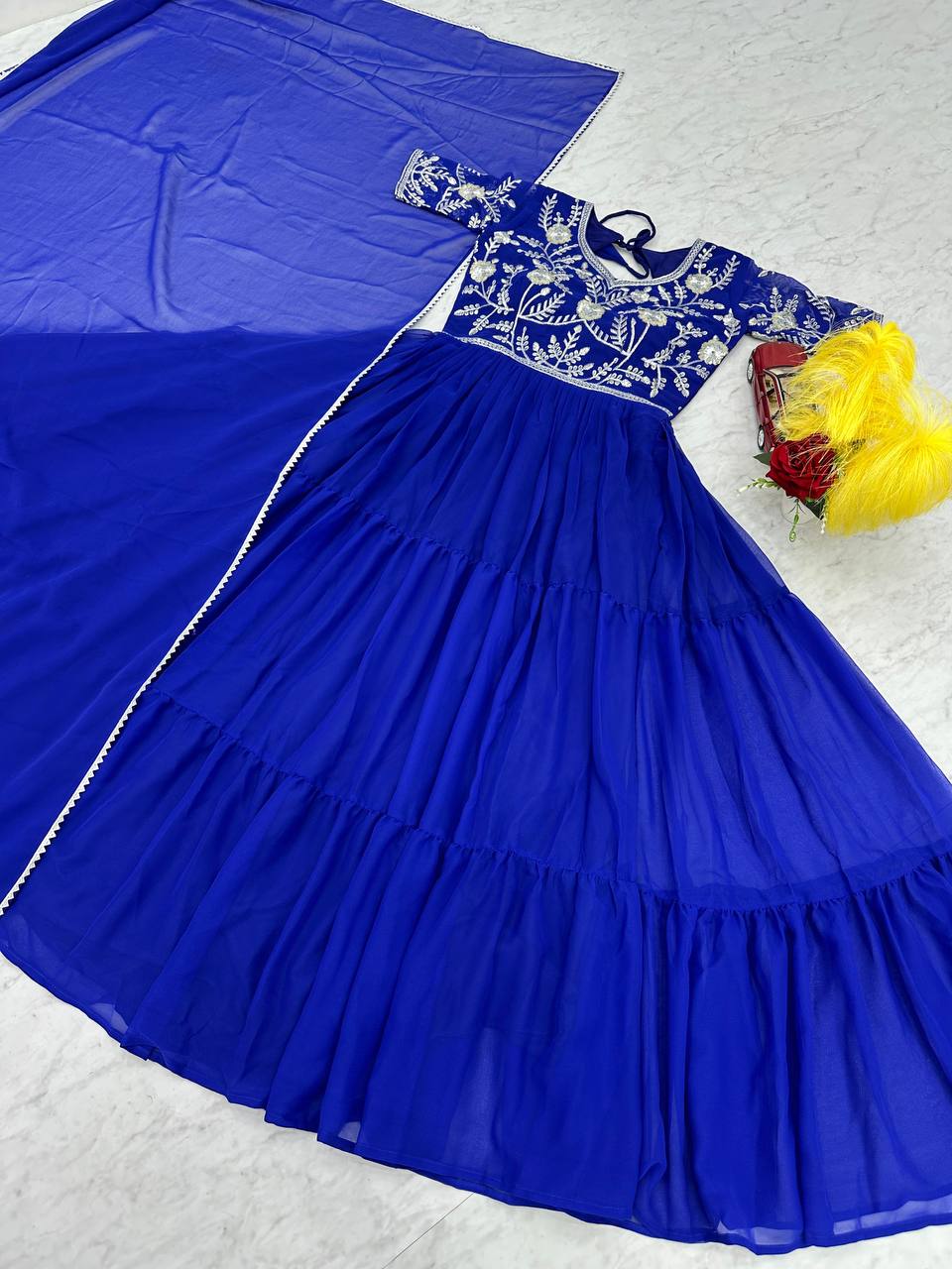 Occasions Wear Special Beautiful Trendy Designer Blue Gown.