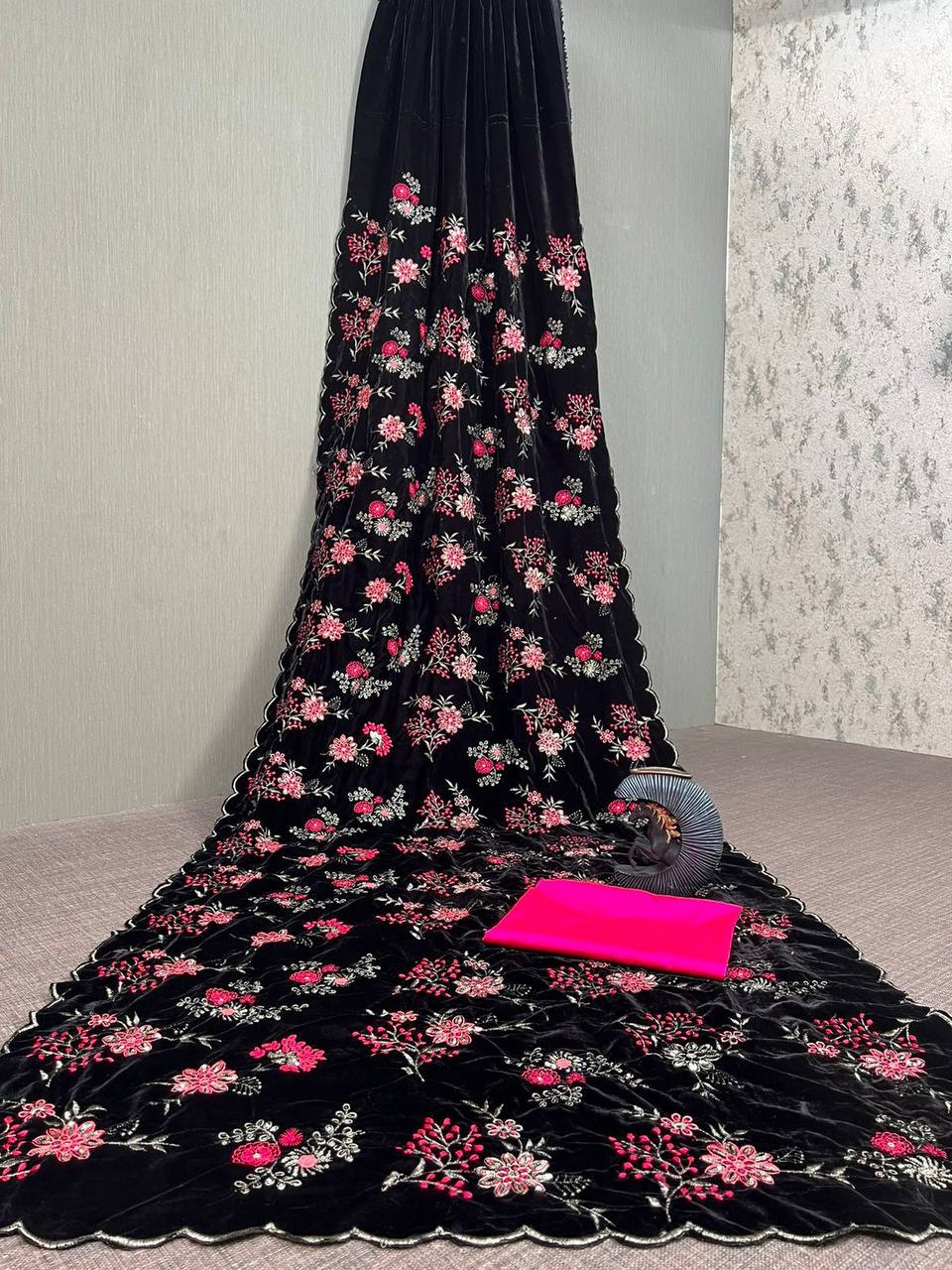 Winter Wedding Special Black Velvet Saree Collection.