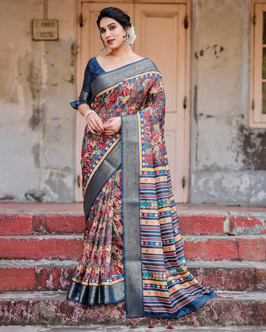 Traditional Impressive Look Pure Silk Digital Printed Saree.