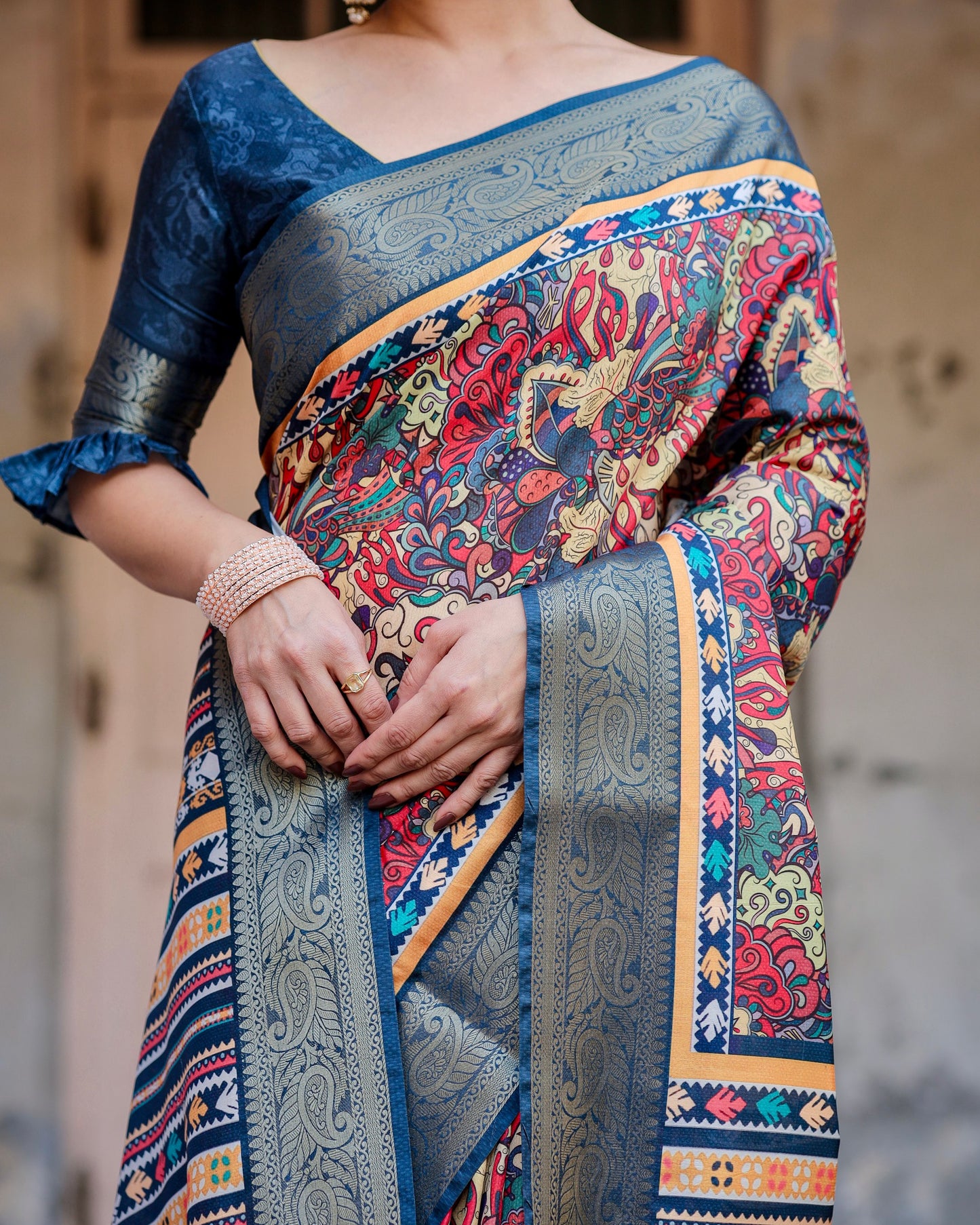 Traditional Impressive Look Pure Silk Digital Printed Saree.