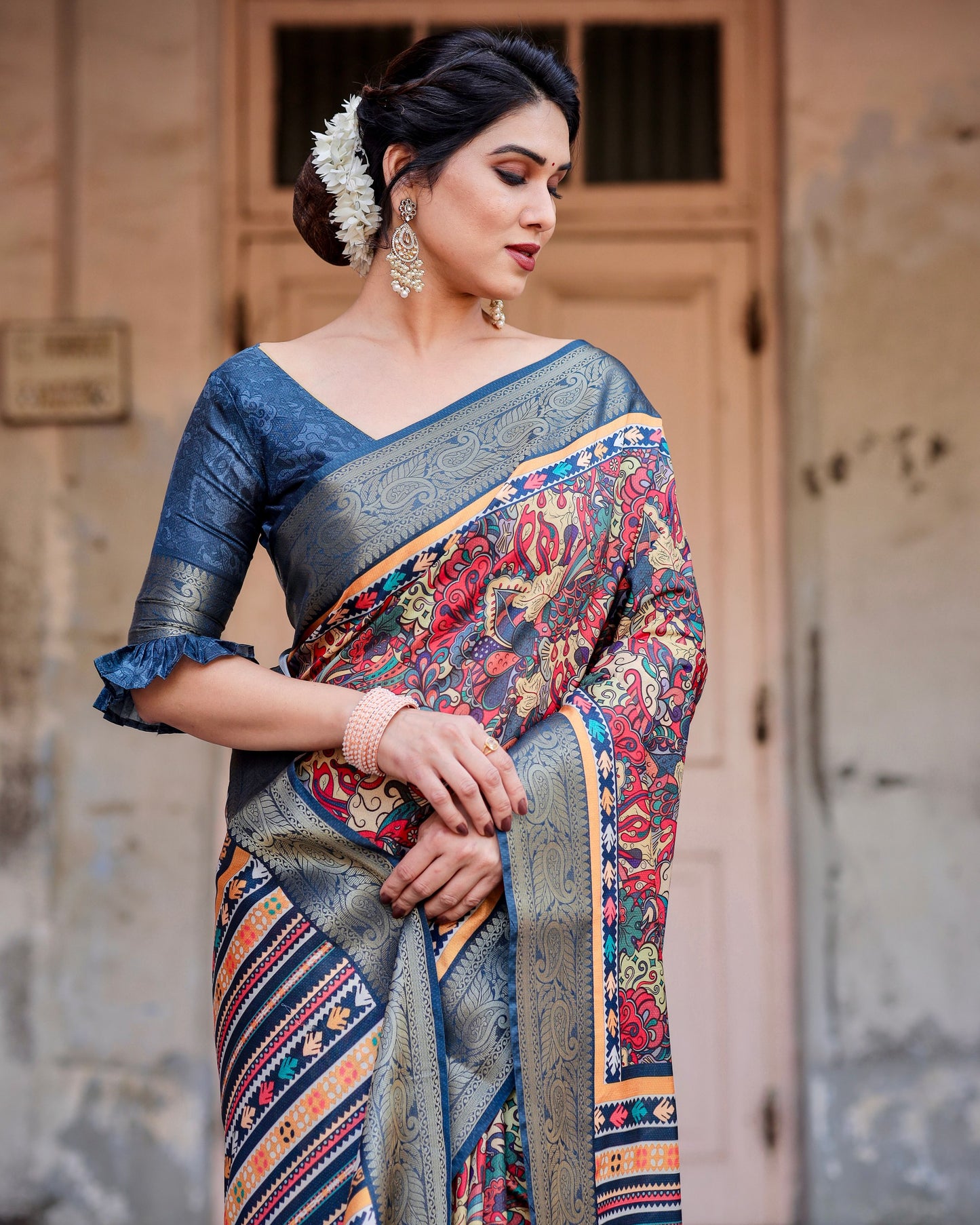 Traditional Impressive Look Pure Silk Digital Printed Saree.