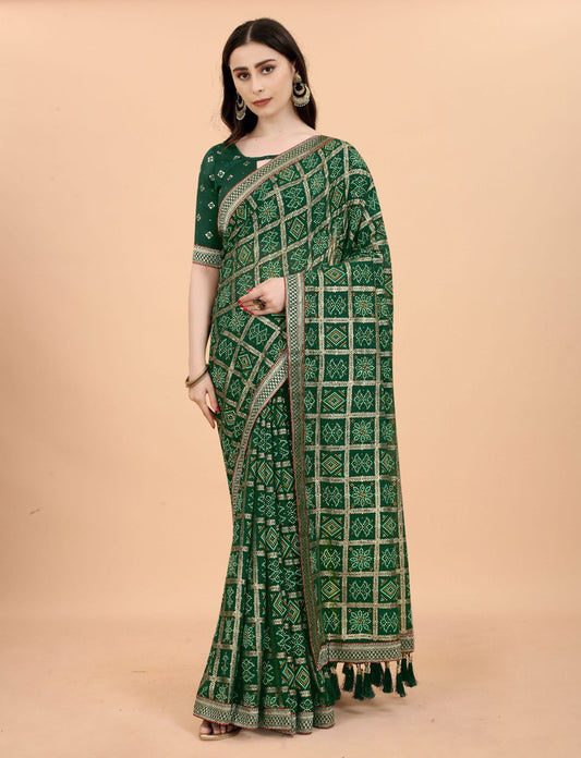 Pretty Green Jaipuri Bandhni Saree Collection.