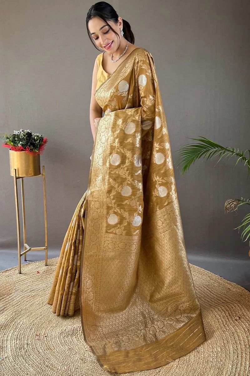 Mustard Soft Lichi Silk Saree Collection.