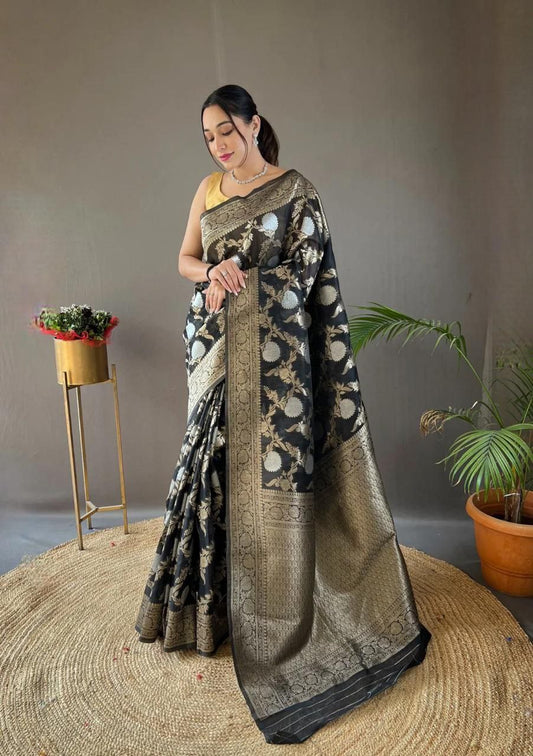 Latest Premium Soft Lichi Silk Black Saree.