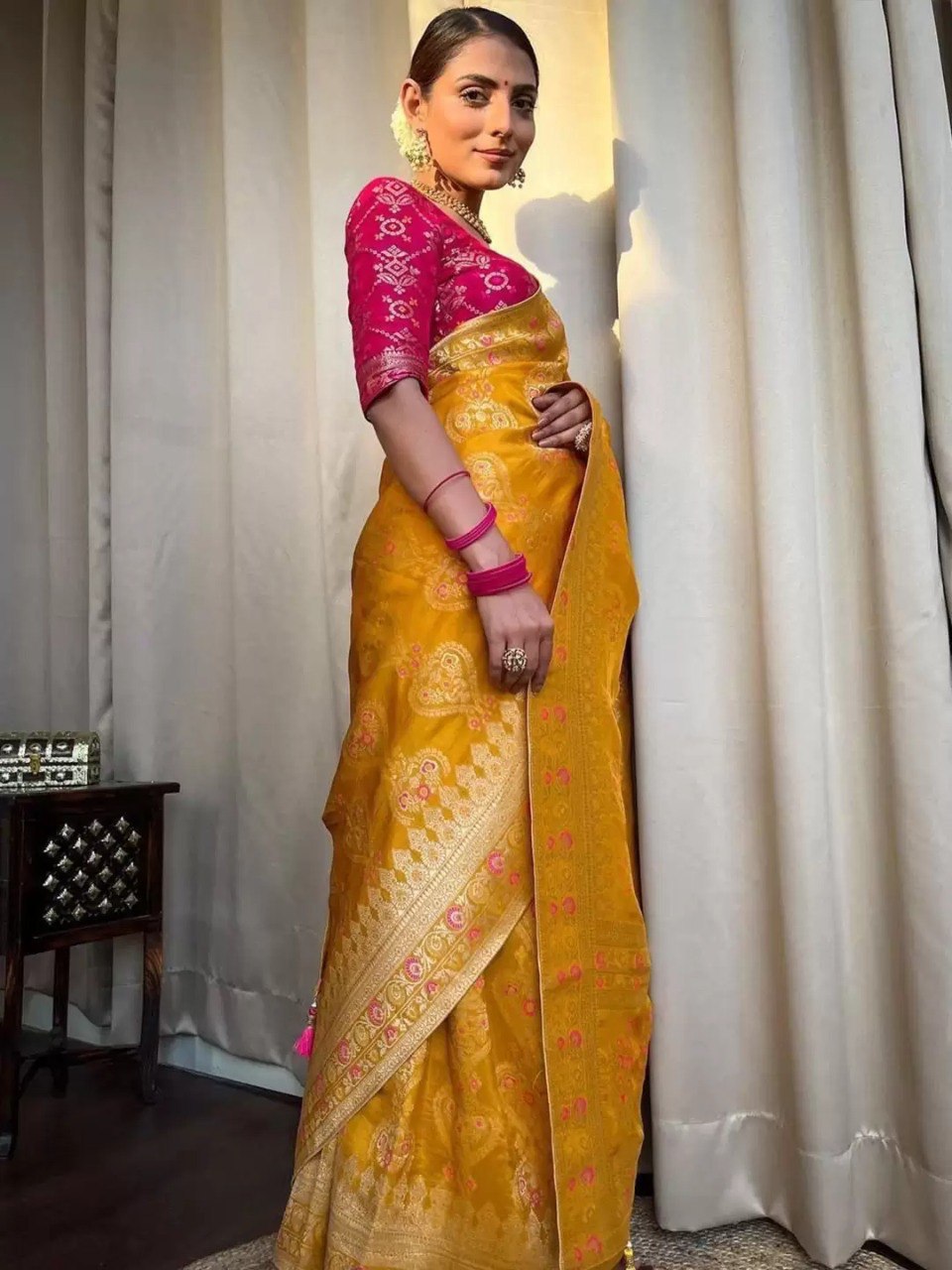 Pretty Haldi Ceremony Special Soft Banarasi Silk Saree Collection.
