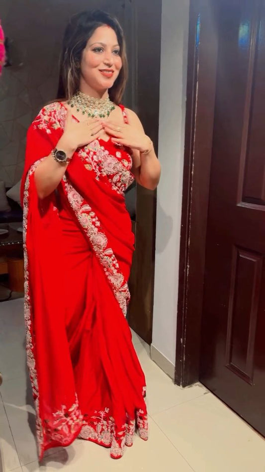 Wedding Wear Special New Red Soft Rangoli Silk Saree Collection.