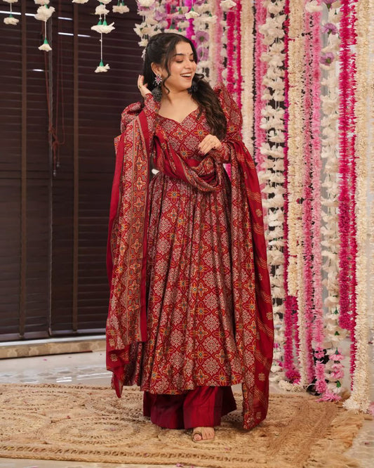 Pretty Heavy Premium Pure Cotton Printed Designer Anarkali Suit Set.