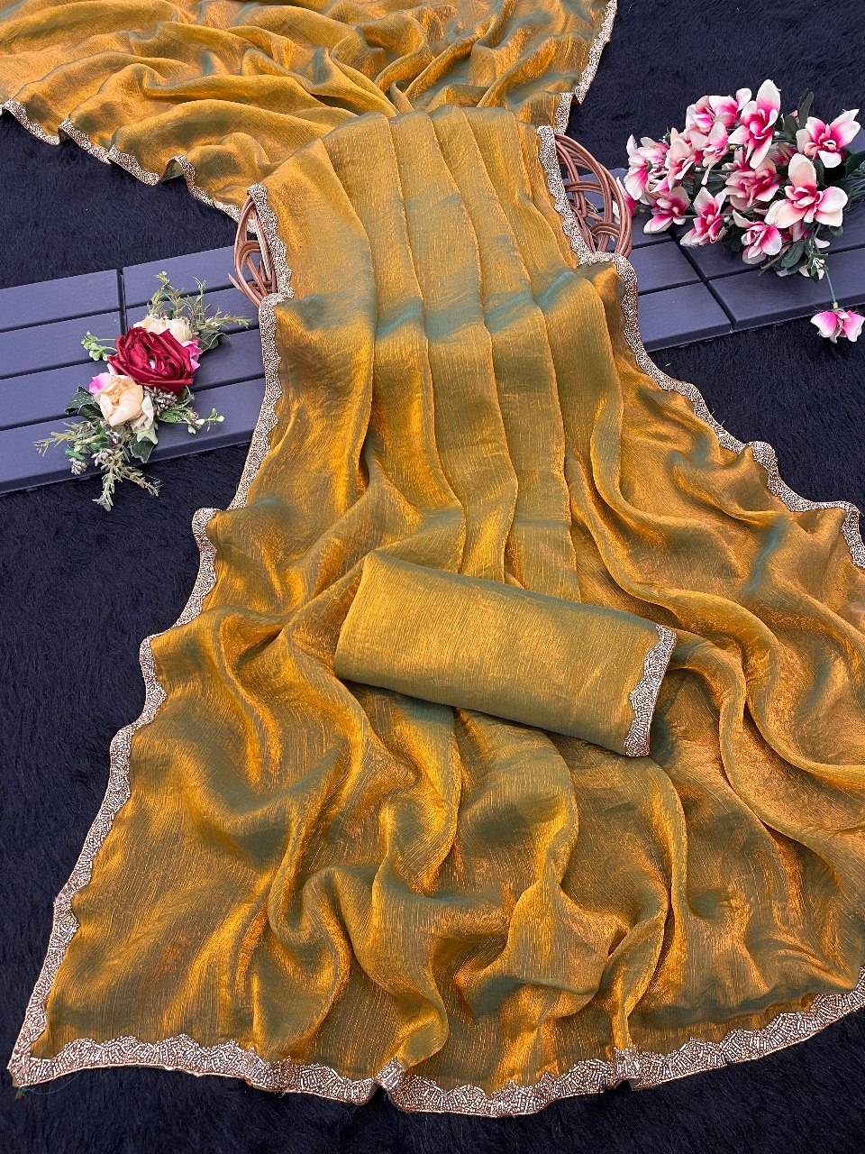 Premium designer most trendy two tone saree collection.