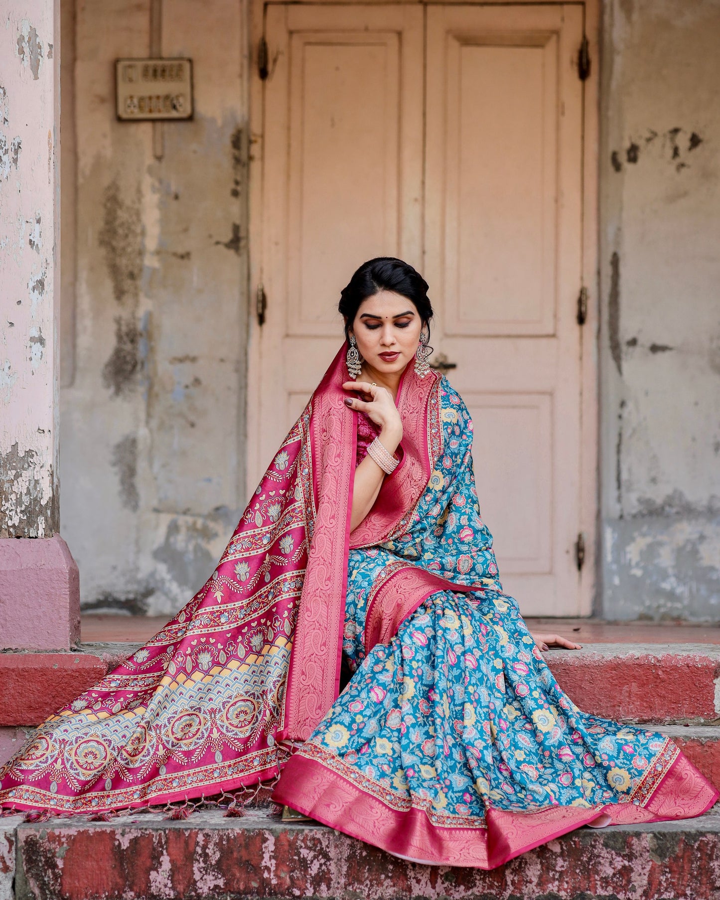 Wonderfull Designer Pure Silk Digital Printed Party Wear Saree.