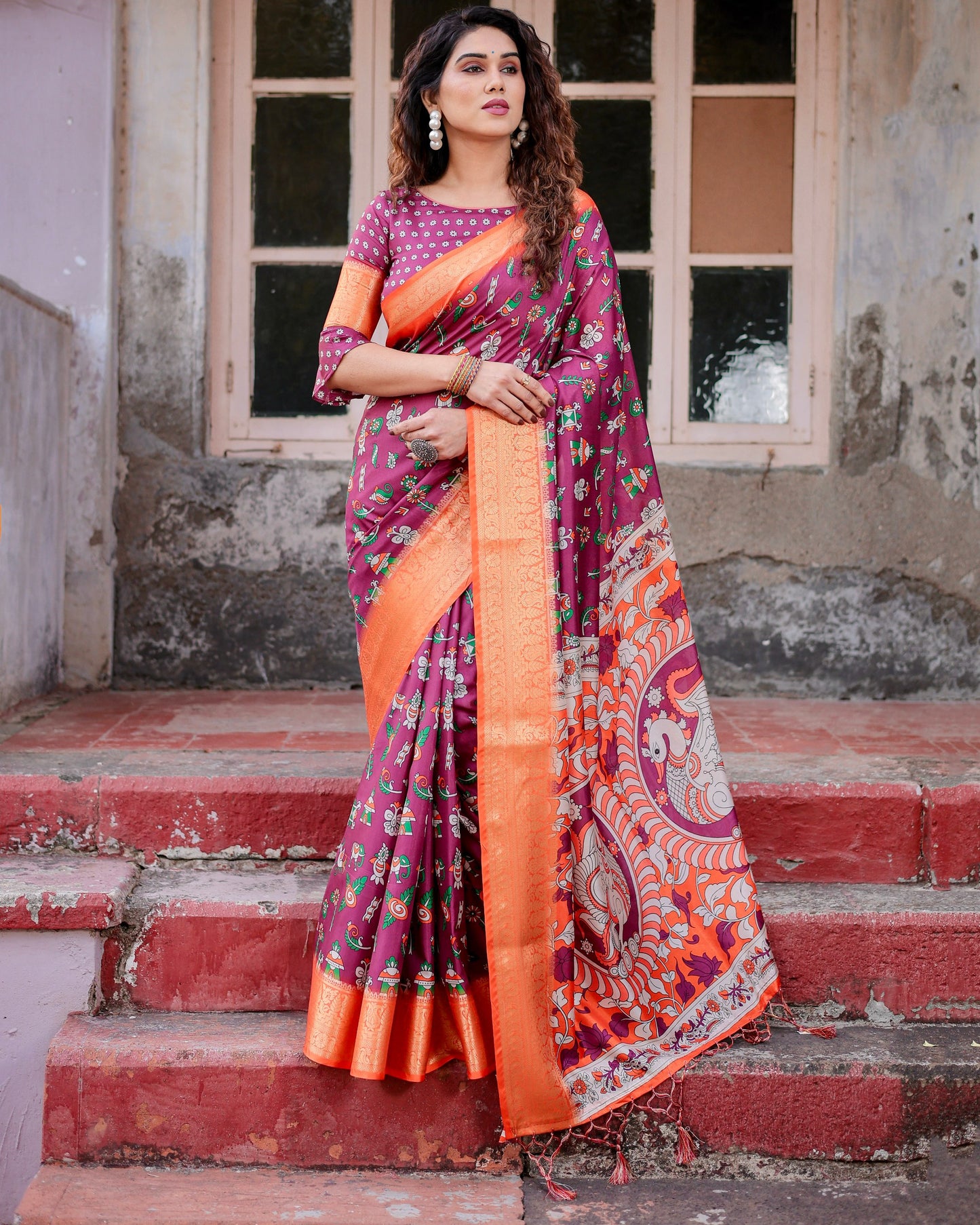 Pretty Designer Pure Silk Digital Printed Party Wear Saree.