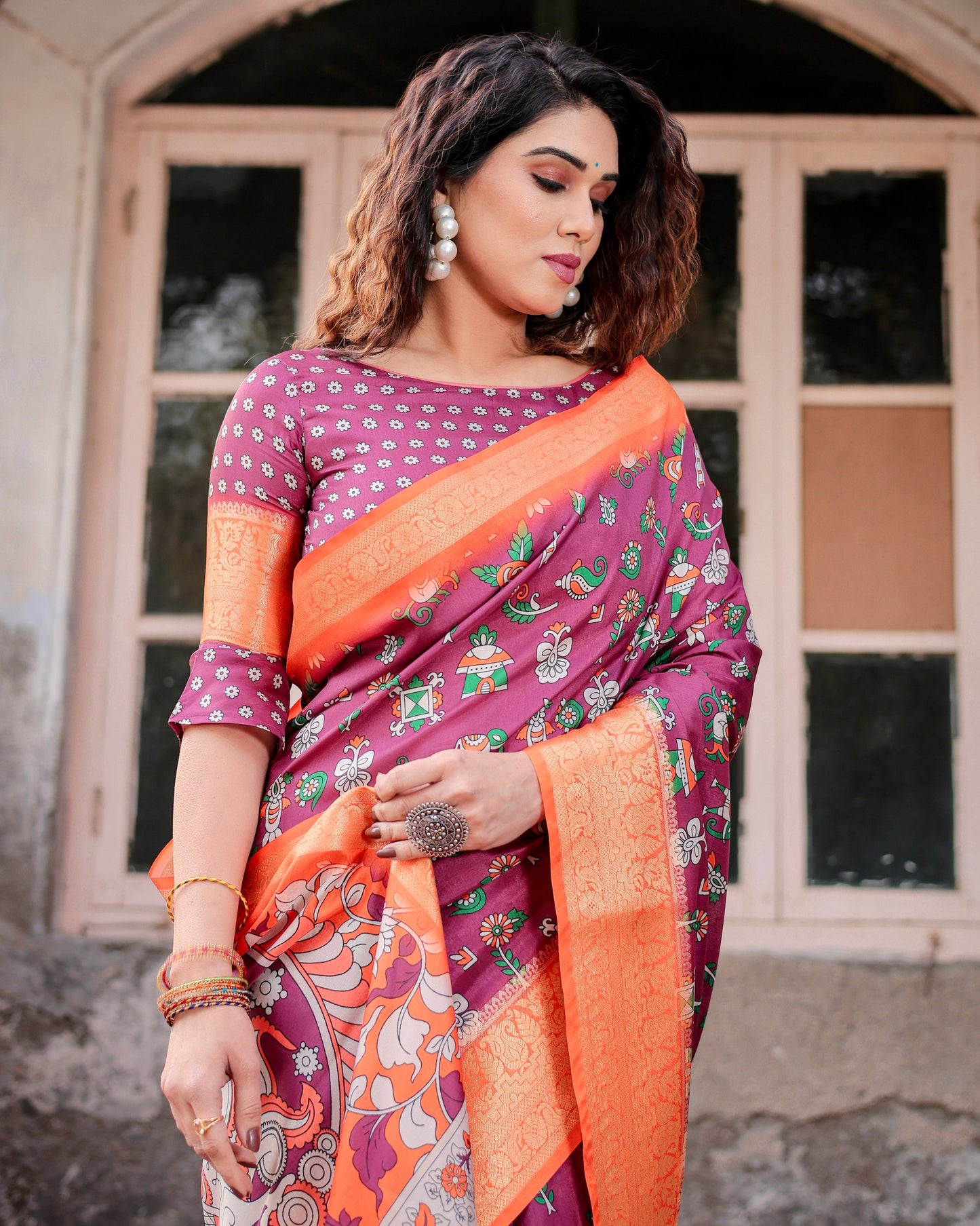 Pretty Designer Pure Silk Digital Printed Party Wear Saree.