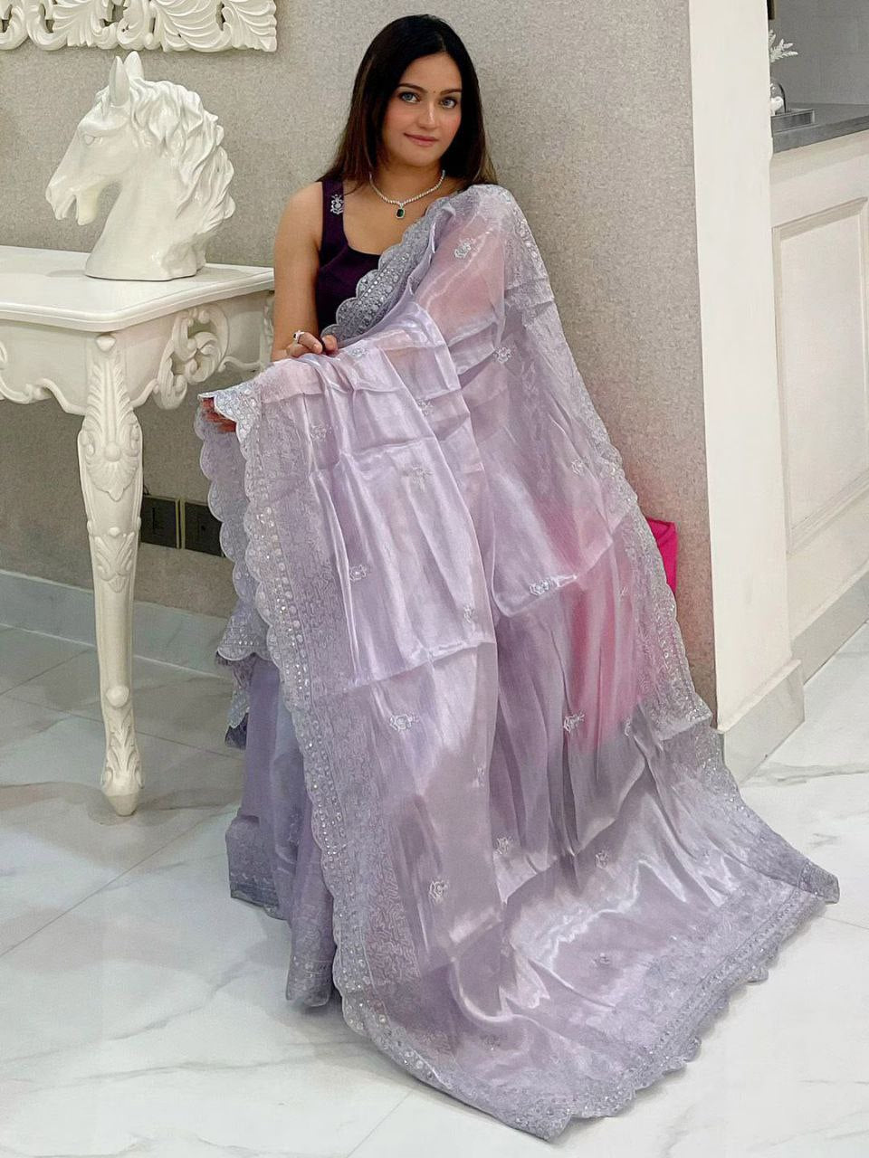 Amazing Designer Burberry Silk Lavender Saree.