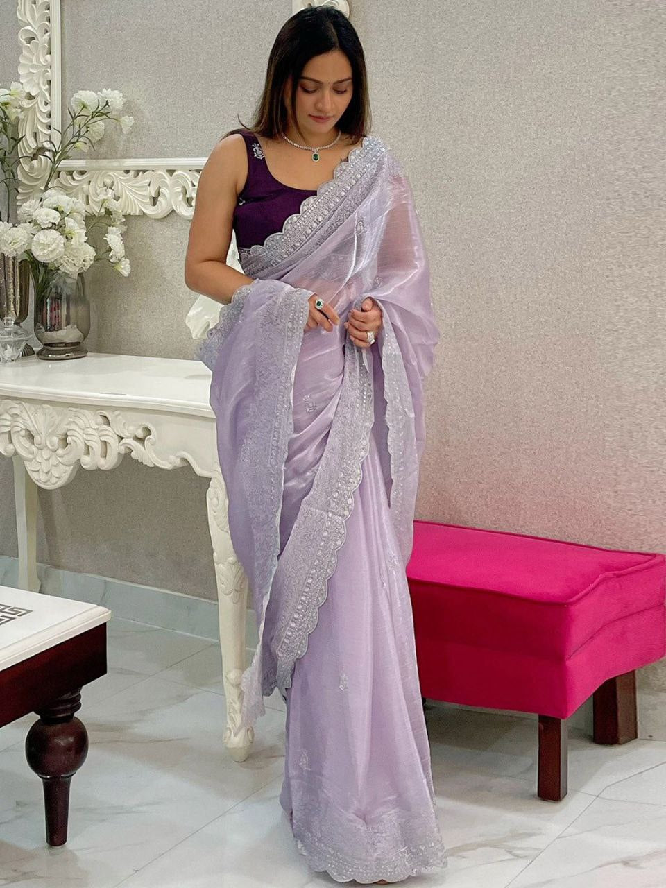 Amazing Designer Burberry Silk Lavender Saree.