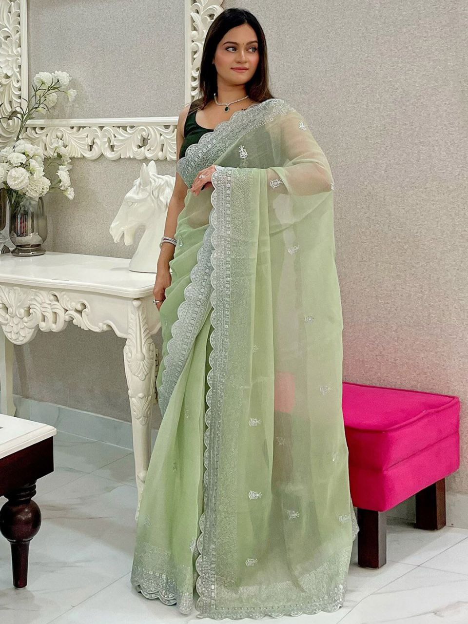 Presenting new designer burberry silk saree.