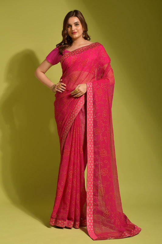 Preety Look Party Wear Printed Red Saree.