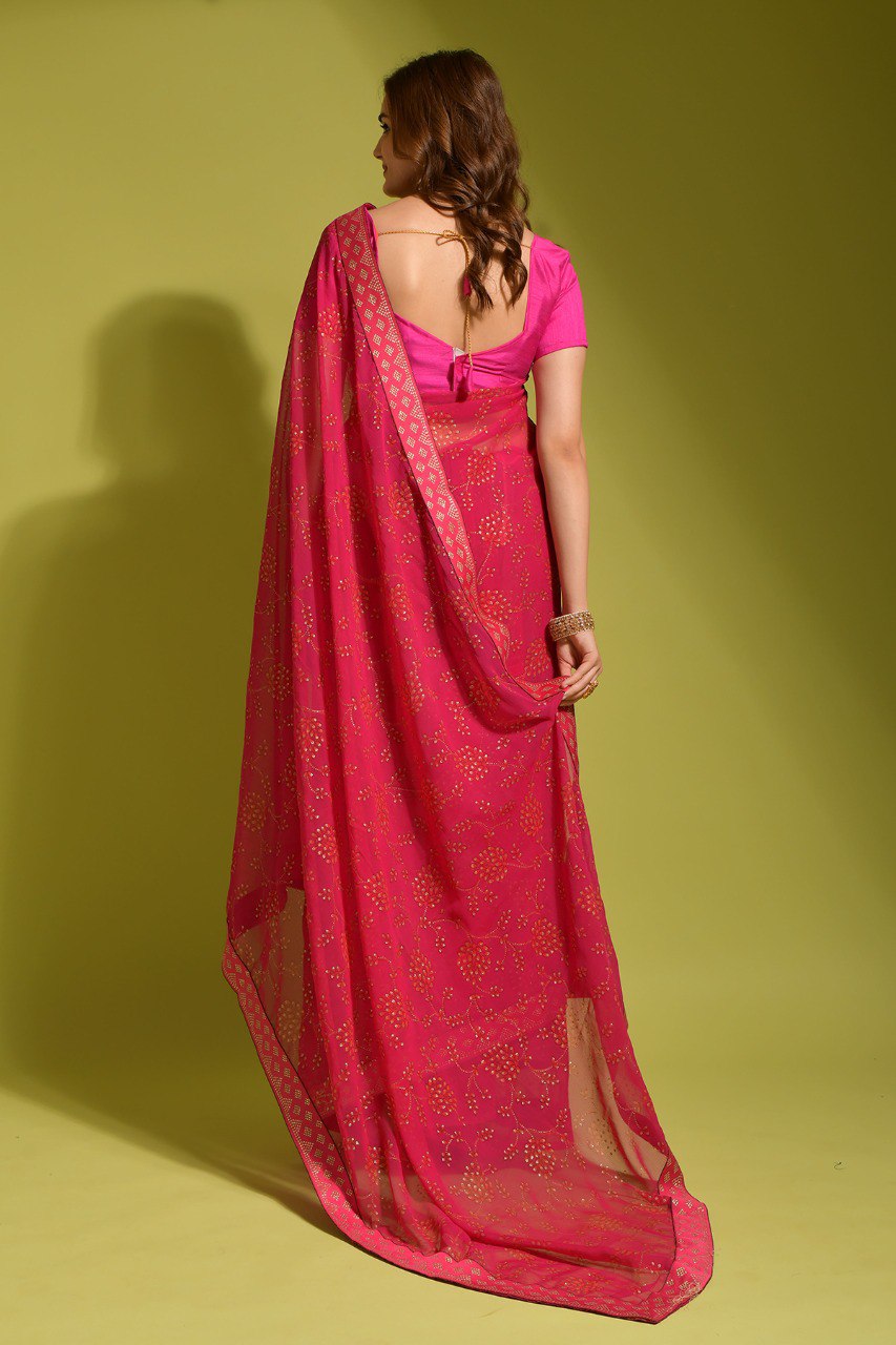 Preety Look Party Wear Printed Red Saree.