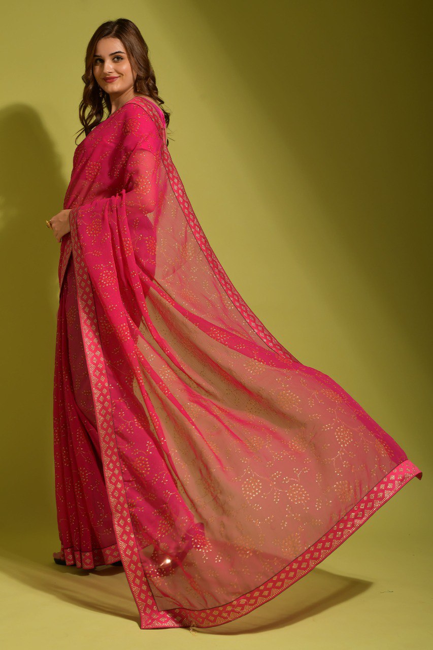 Preety Look Party Wear Printed Red Saree.