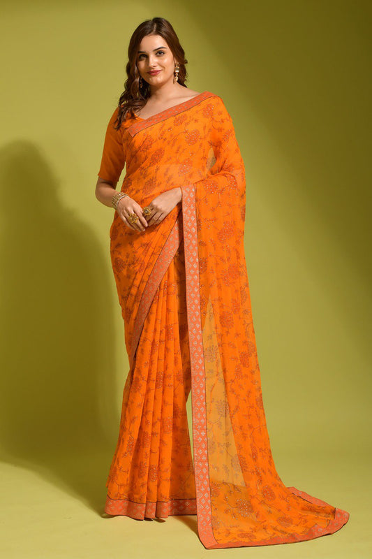 Beautifull Look Party Wear Printed Preety Yellow Saree.