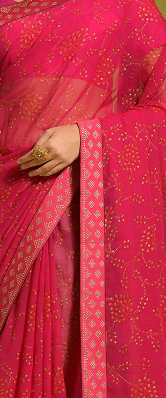 Preety Look Party Wear Printed Red Saree.