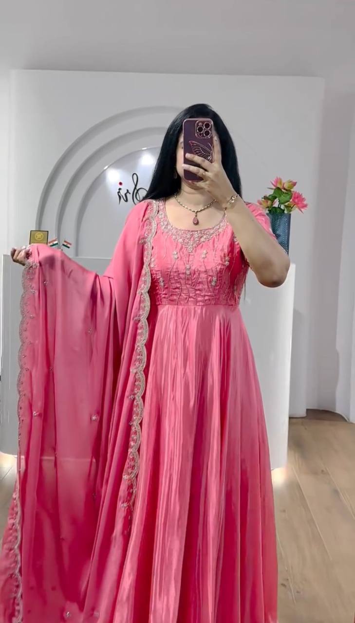 Heavy Design Beautiful Occasion Wear Special Pink Gown.