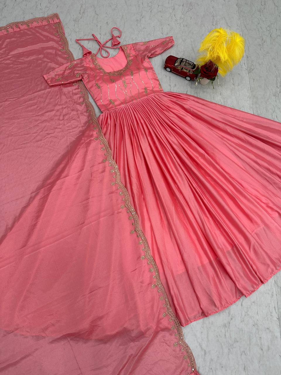 Heavy Design Beautiful Occasion Wear Special Pink Gown.