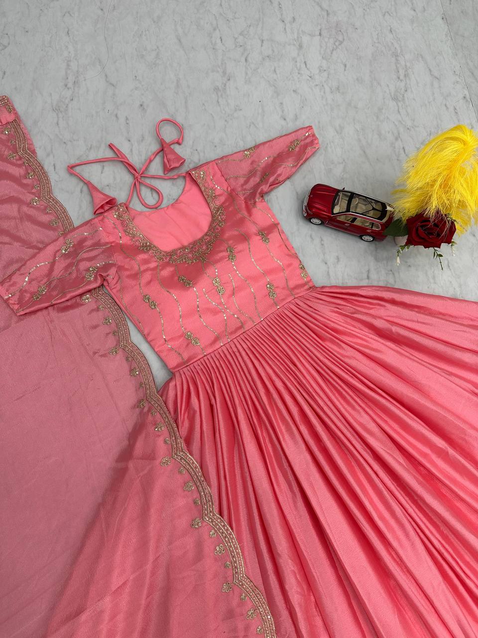 Heavy Design Beautiful Occasion Wear Special Pink Gown.