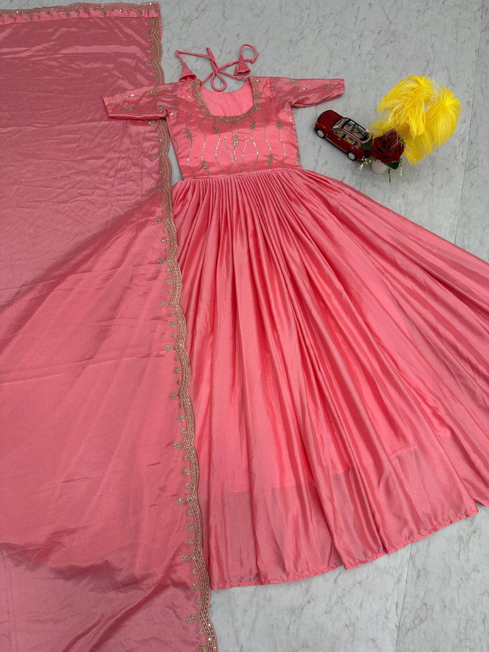 Heavy Design Beautiful Occasion Wear Special Pink Gown.