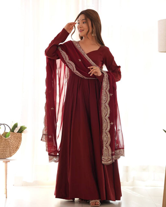 Latest Rich Designer Maroon Colour Gown Collection.