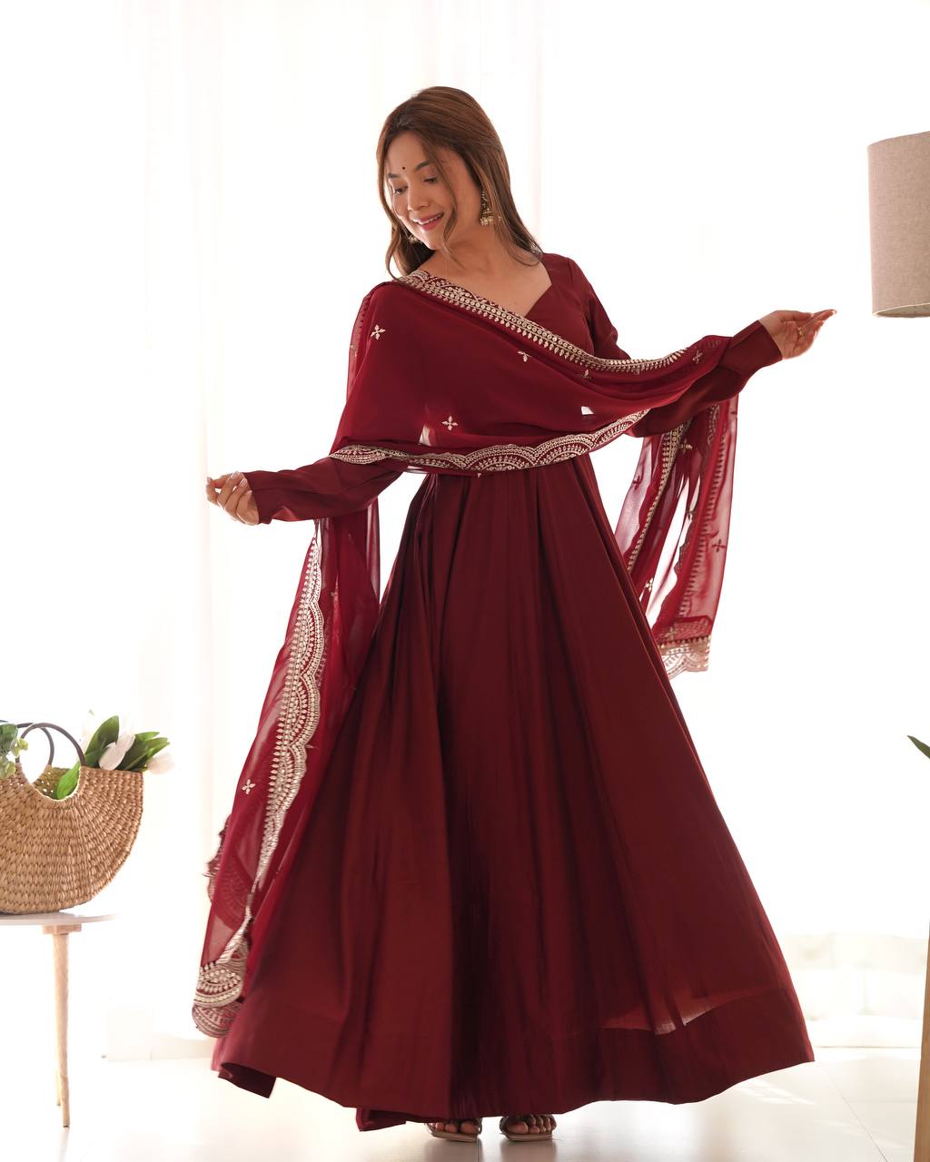 Latest Rich Designer Maroon Colour Gown Collection.
