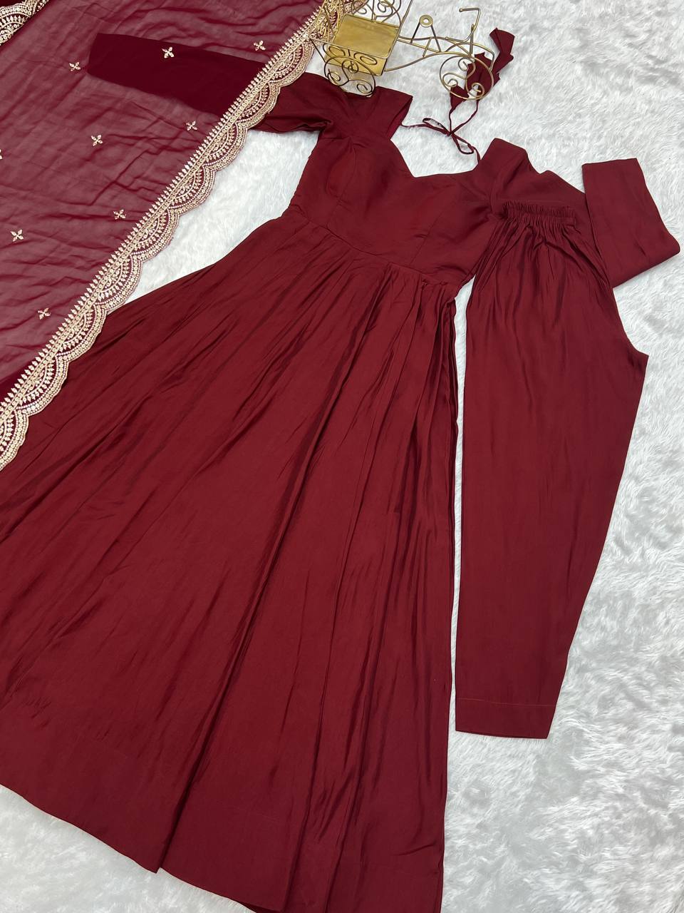 Latest Rich Designer Maroon Colour Gown Collection.