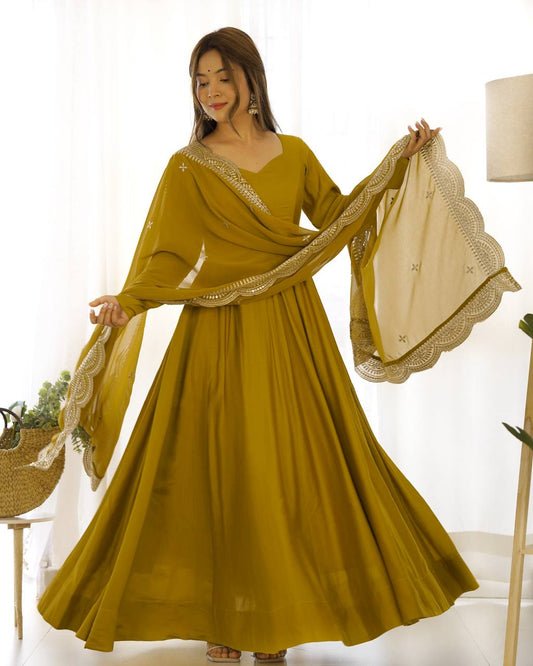 Haldi Functions Special New Mustard Gown Collection.