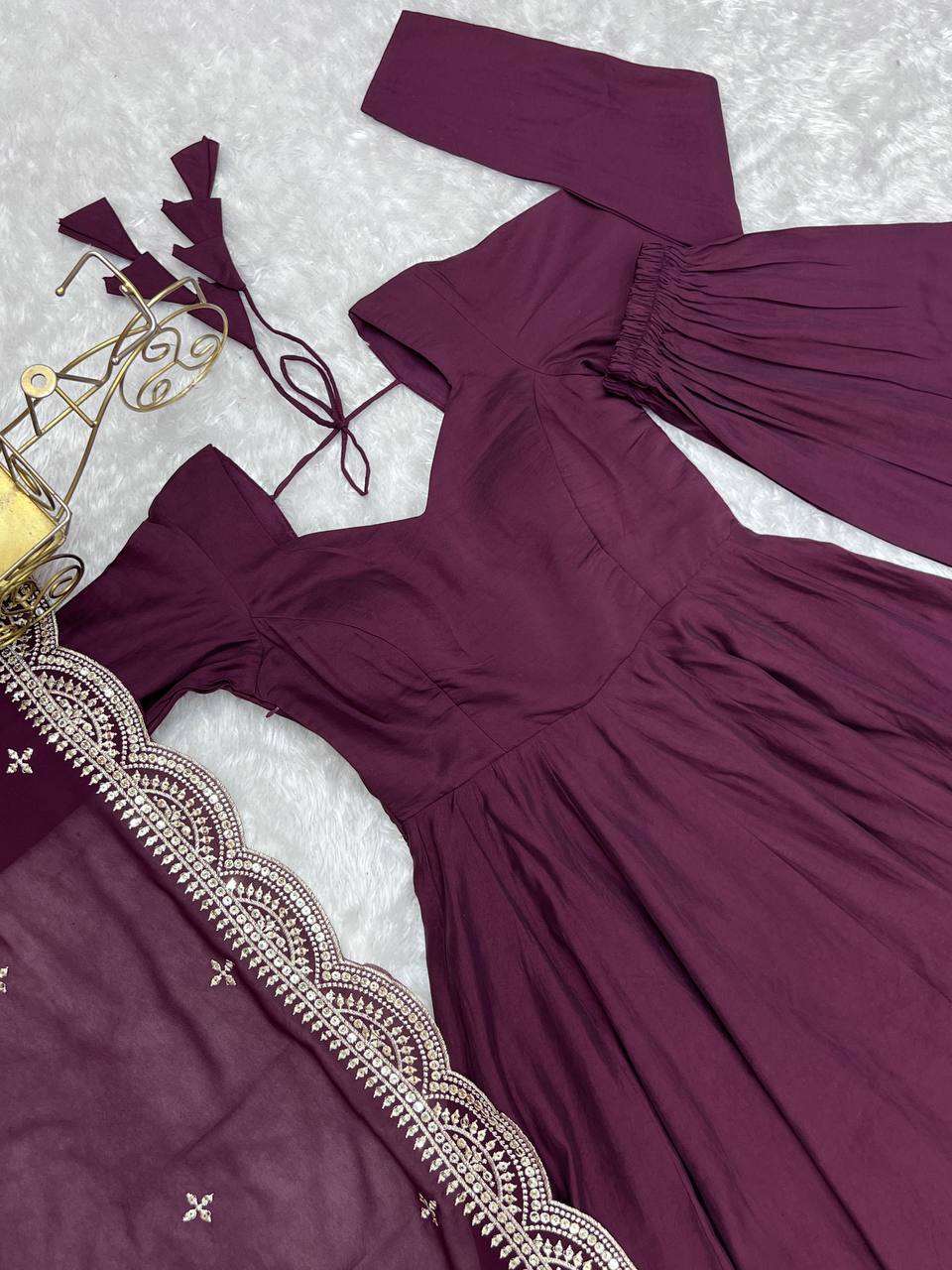 Beautiful Wine Colour Wedding Wear Special Gown Collection.