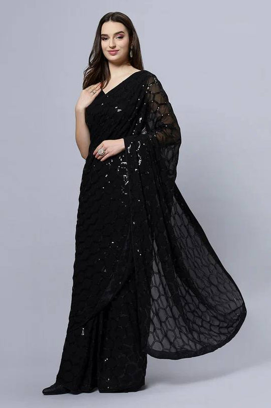 Party Wear Special Pretty Black Sequence Saree Collection.