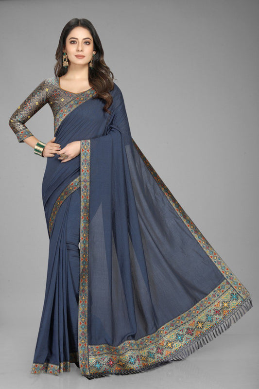 Blue Colour Vichitra Silk Saree Collection.