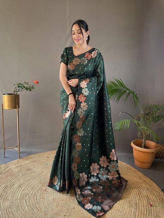 Preety Green Soft Banarasi Silk Weddings Function Special Saree Collection.
