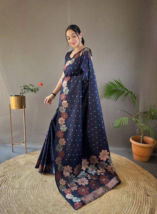 Wedding Season Special Banarasi Navy Blue saree Collection.
