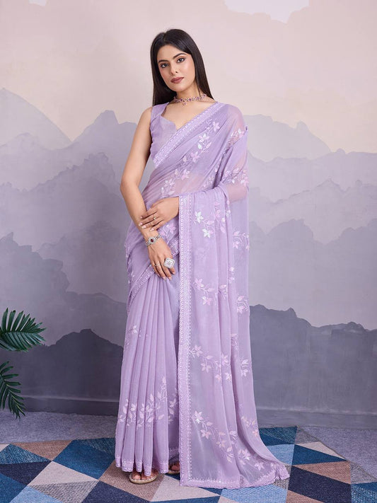 Pretty Lavender Shimmer Chiffon Saree Collection.