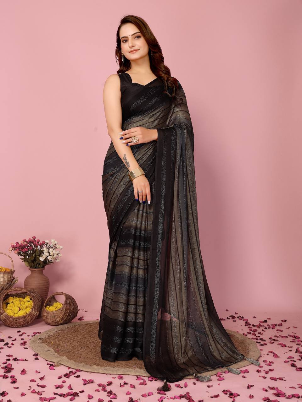 New Designer Premium Rangoli Zari Silk One Minute  Ready To Wear Saree.