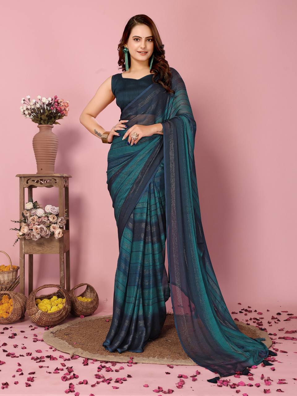One Minute  Rangoli Zari Silk Ready To Wear Saree.