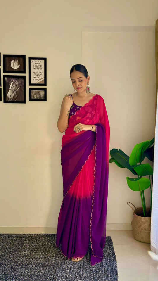 Pink and Purple Beautiful Shaded Soft Georgette Saree.