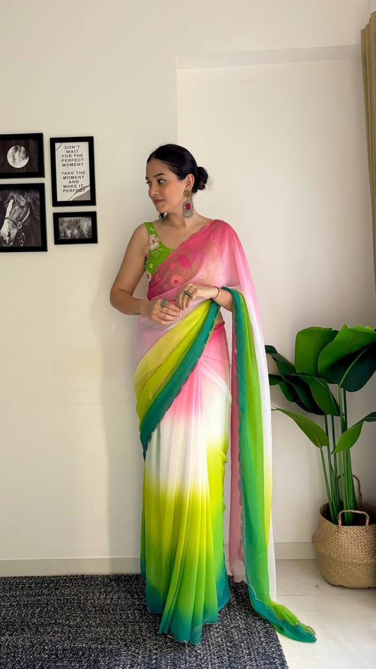 Dragon Fruit Colour Shaded Soft Georgette Saree Collection.