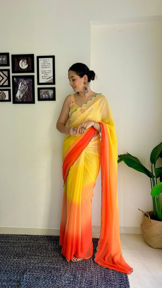 Sunshine and Flamingo Shaded Soft Georgette Saree Collection.