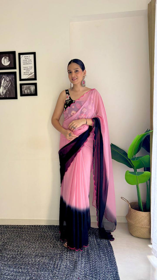 Pretty Pink and Black Shaded Soft Georgette Saree Collection.