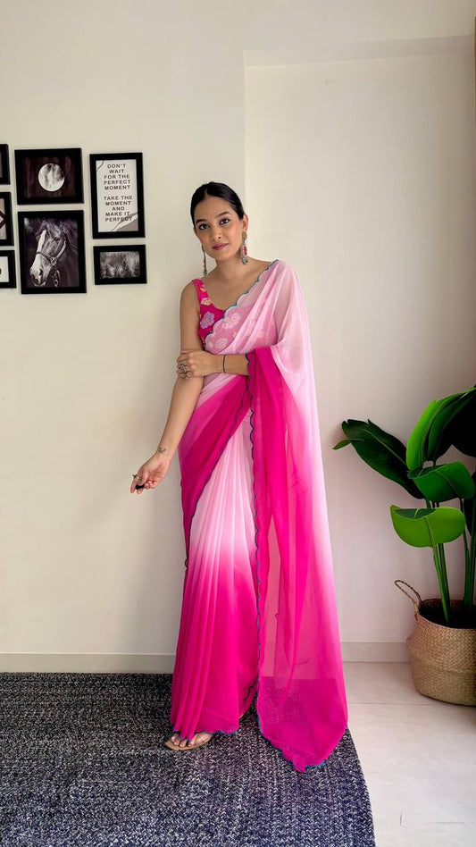 Light Pink And Dark Pink Shaded Soft Georgette Saree Collection.