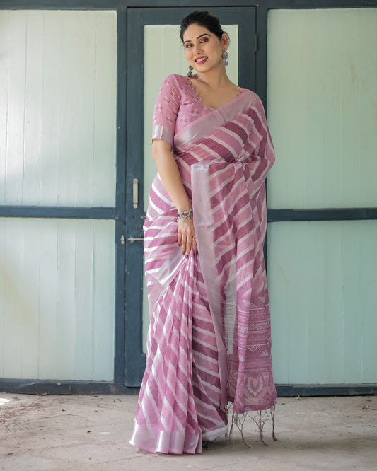Graceful Lavender Linen Saree.